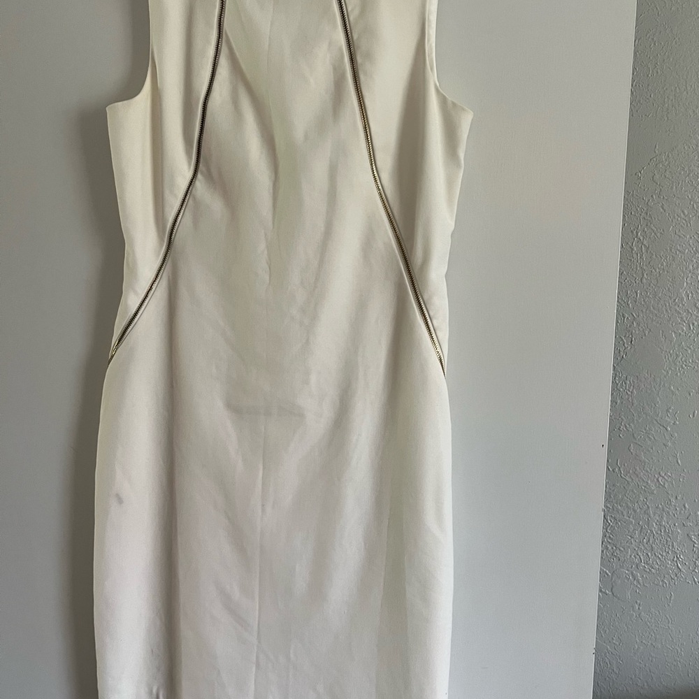 Calvin Klein White Midi Dress with Black Trim